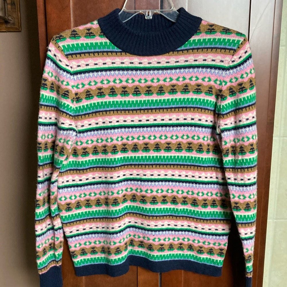 J Crew Mock Neck Lambs Wool Blend Fair Isle Sweater - XL - Picture 7 of 8
